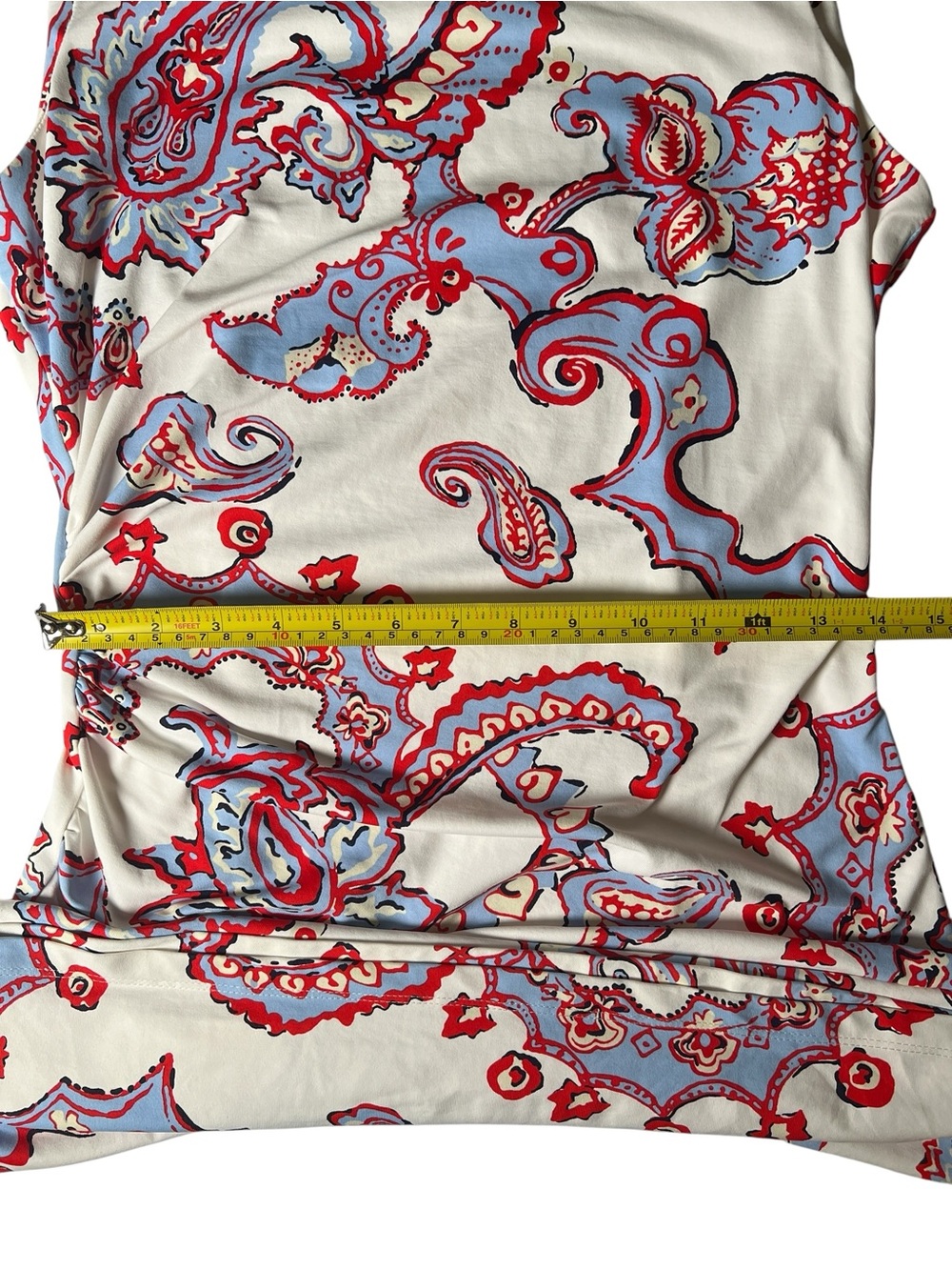 J. McLaughlin women's Ruched white red blue Paisley Dress Size Small - Picture 8 of 8